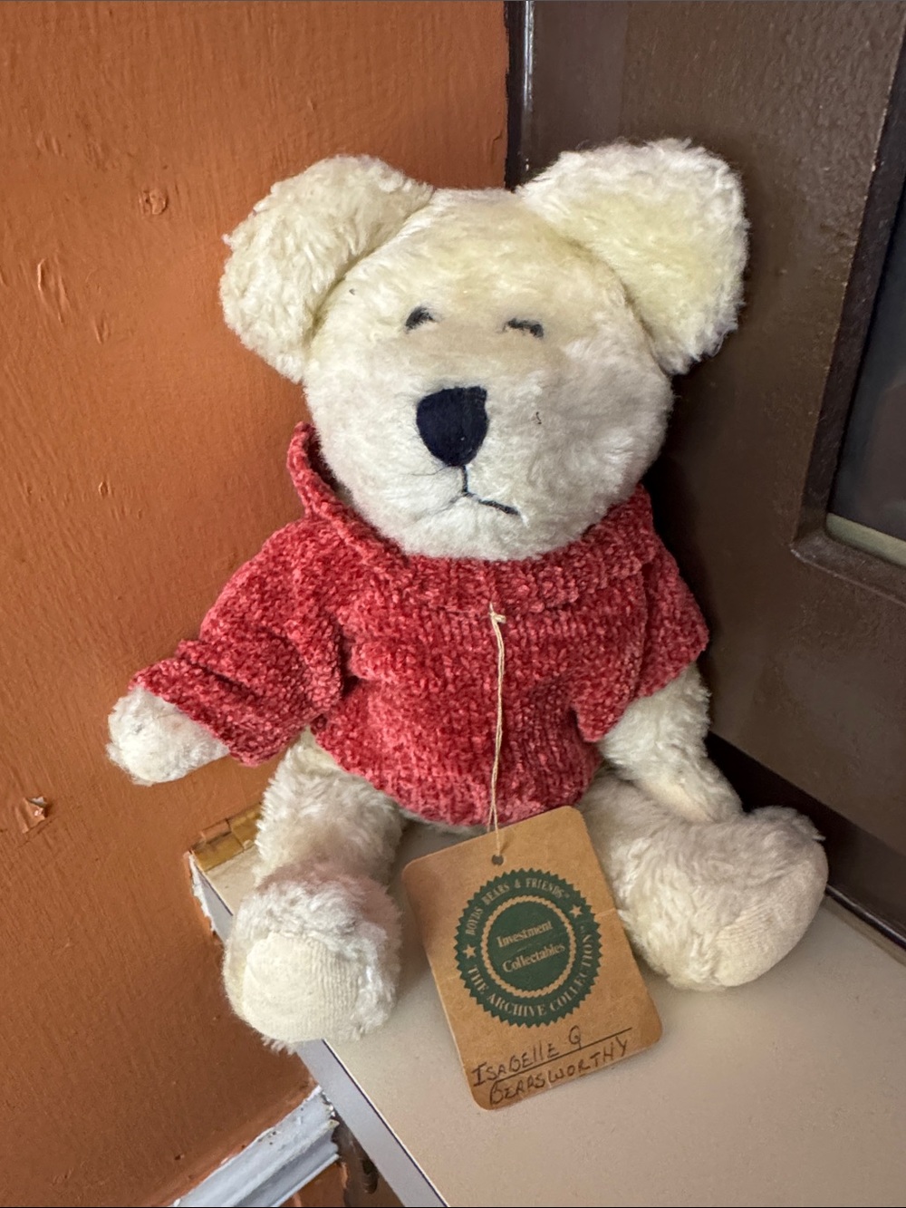 Cream Plush Bear with Red Knit Hoodie - Soft Kids Stuffed Animal